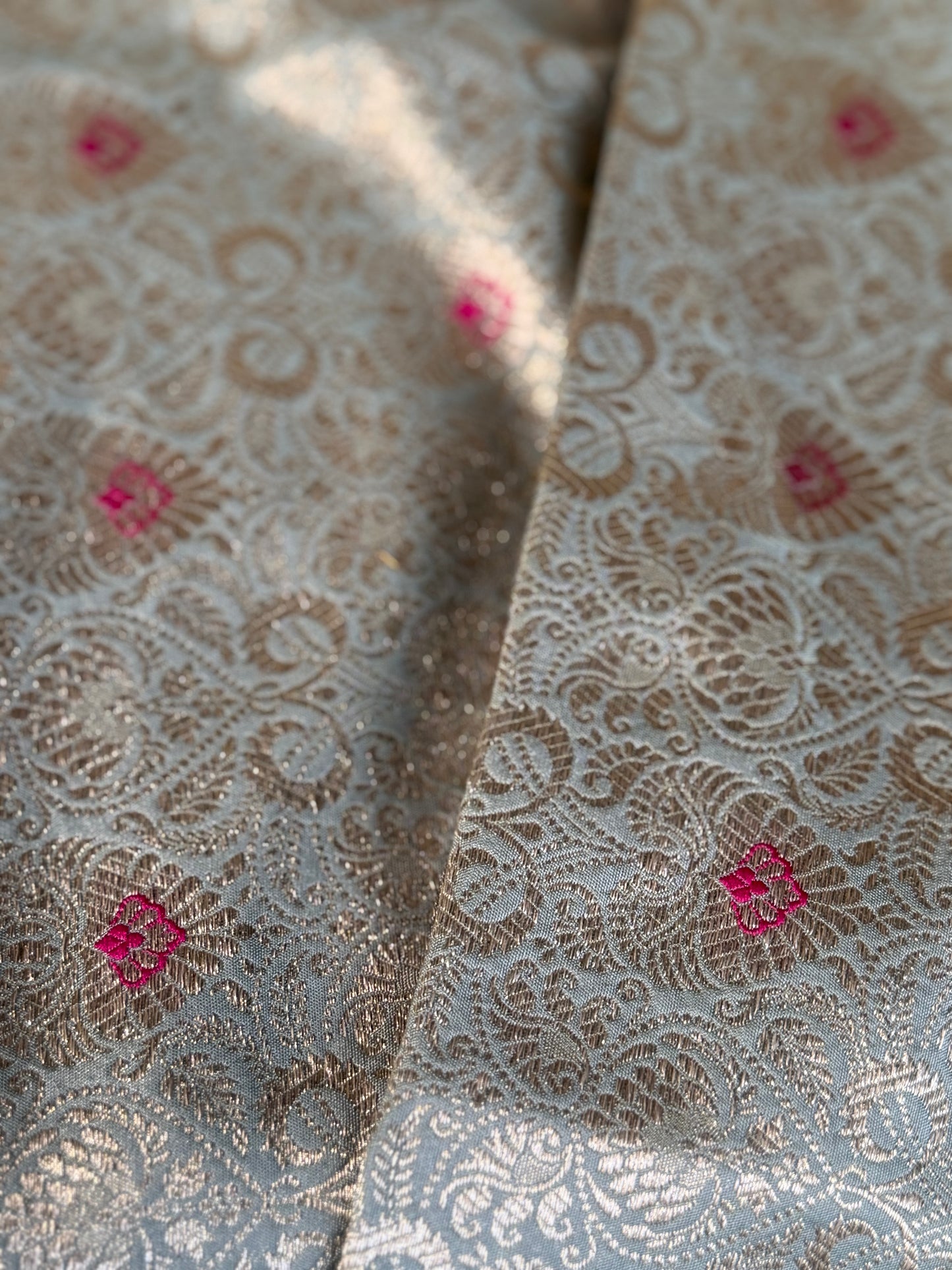 Handwoven Powder Blue Silk Meenakari Fabric Thaan