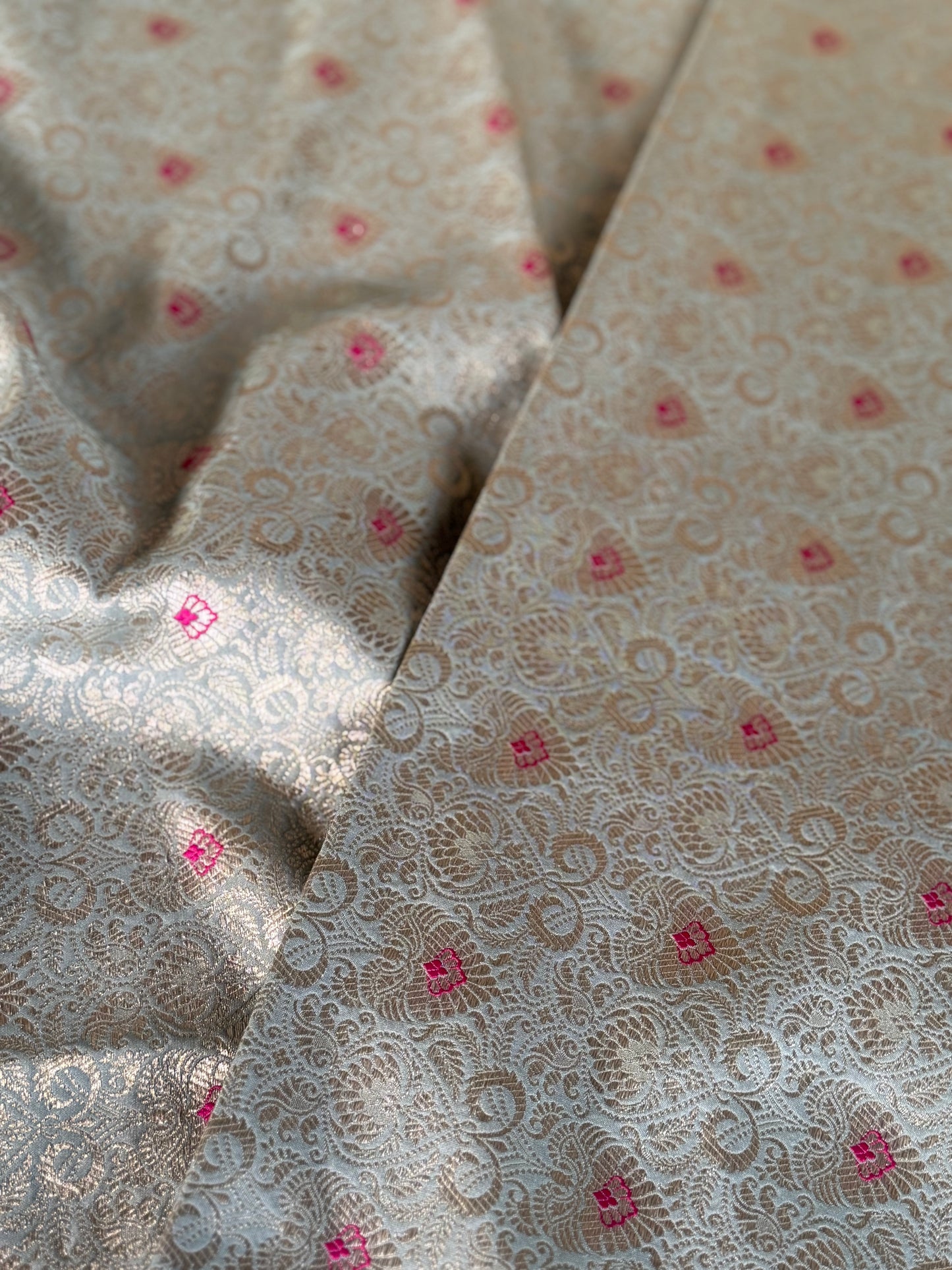 Handwoven Powder Blue Silk Meenakari Fabric Thaan