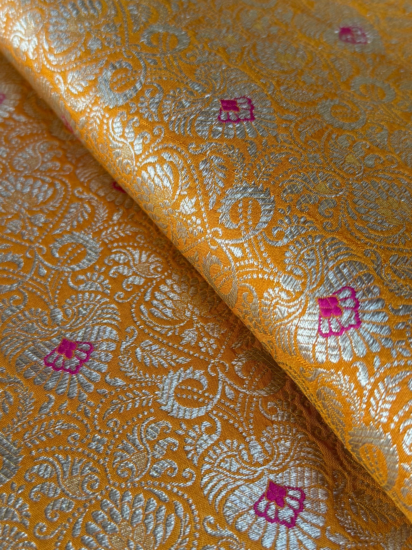 Handwoven Mustard Silk Meenakari Fabric Thaan