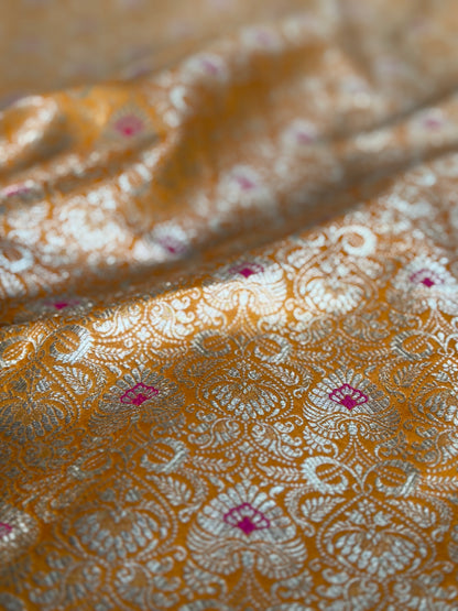 Handwoven Mustard Silk Meenakari Fabric Thaan
