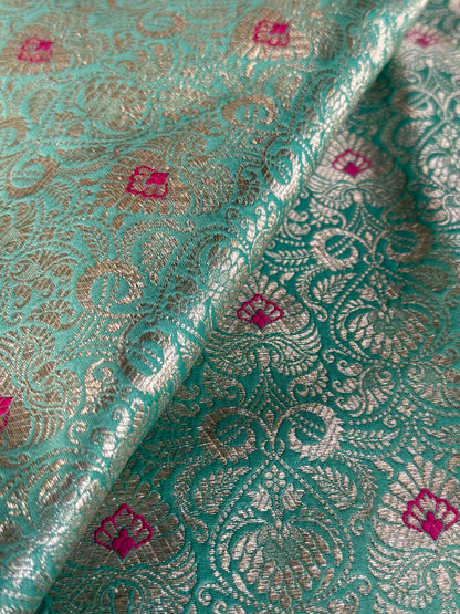 Handwoven Aqua Silk Meenakari Fabric Thaan