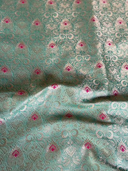 Handwoven Aqua Silk Meenakari Fabric Thaan