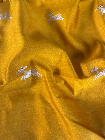 Handwoven Mustard Chinniya Silk Giraffe Fabric Thaan