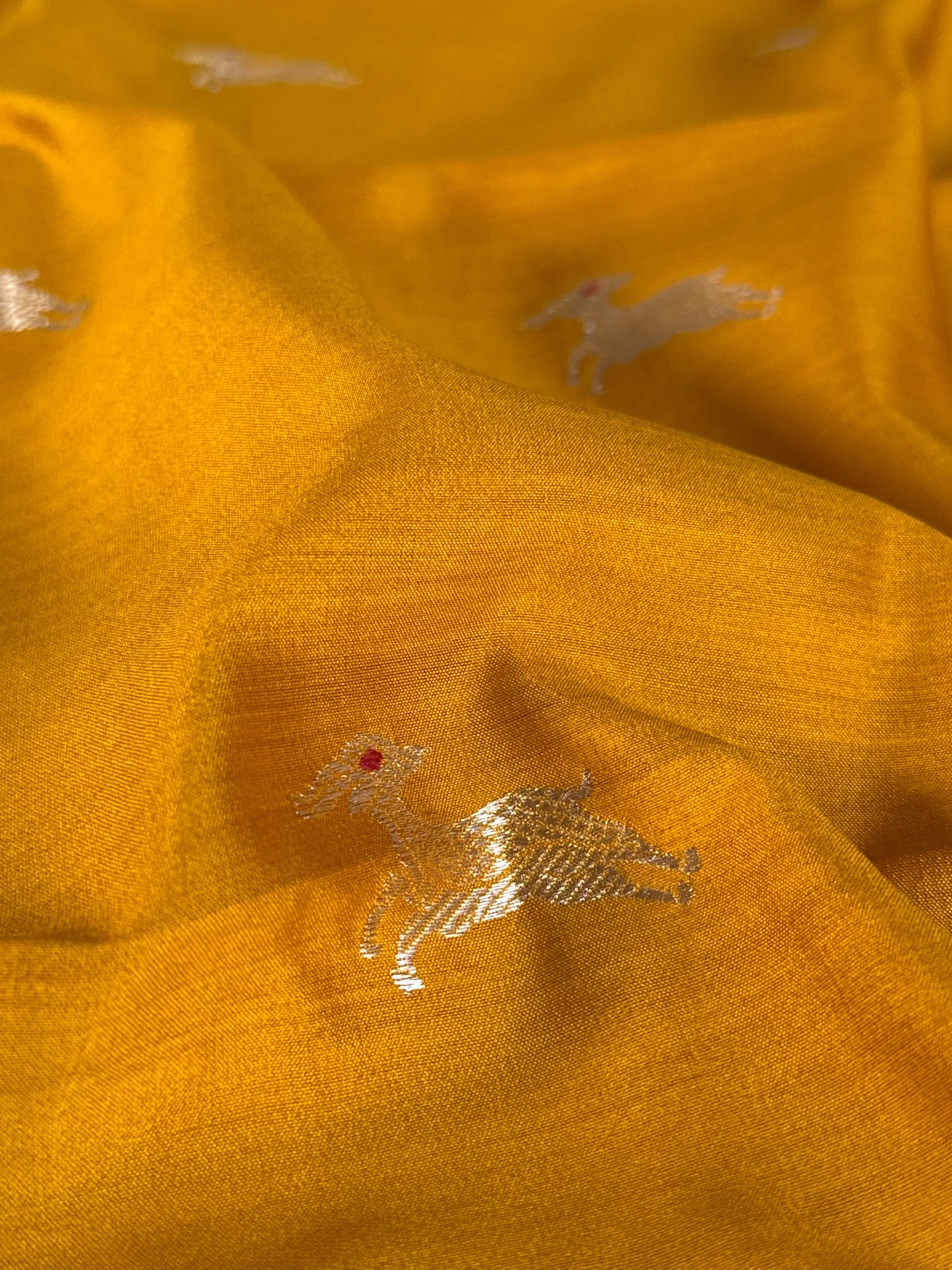Handwoven Mustard Chinniya Silk Giraffe Fabric Thaan