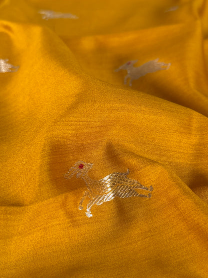 Handwoven Mustard Chinniya Silk Giraffe Fabric Thaan