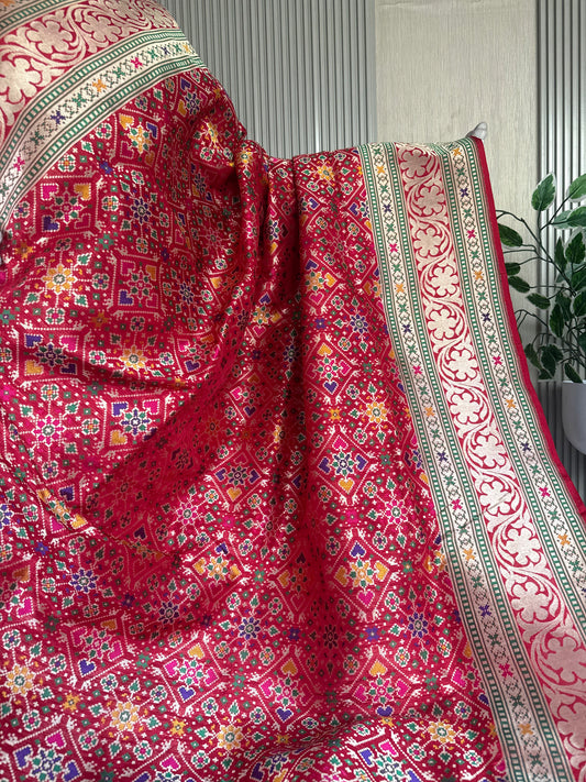 Handwoven Katan Silk Red Patola Saree