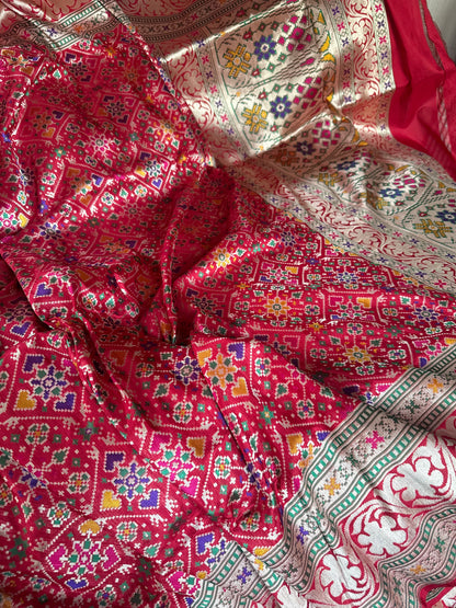 Handwoven Katan Silk Red Patola Saree