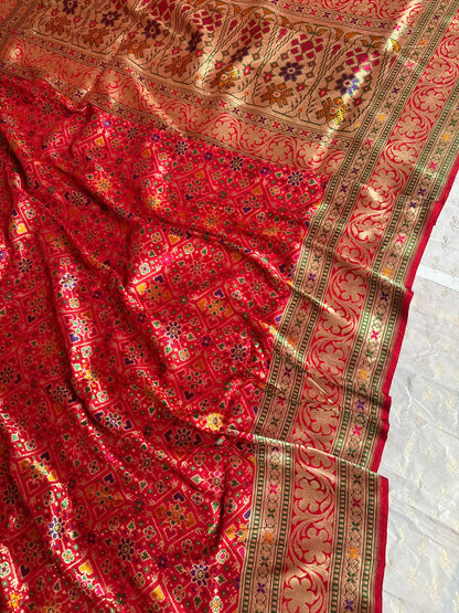 Handwoven Katan Silk Red Patola Saree