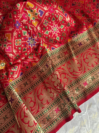 Handwoven Katan Silk Red Patola Saree