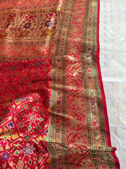 Handwoven Katan Silk Red Patola Saree