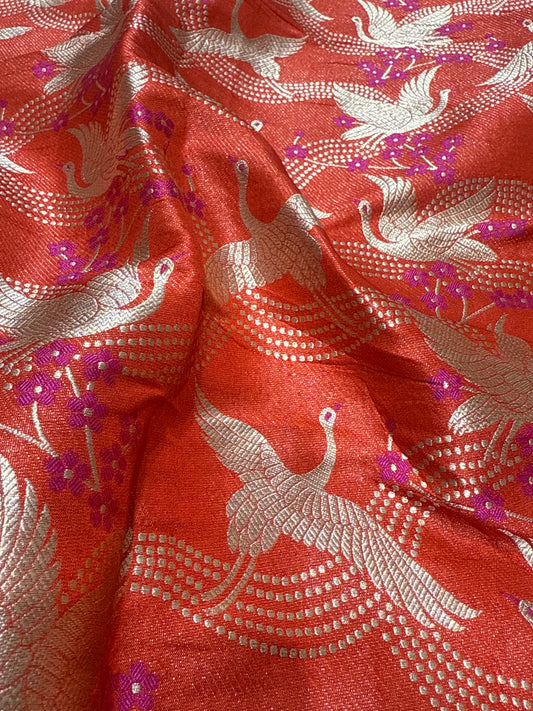 Handwoven Crimson Bird Silk Fabric Thaan