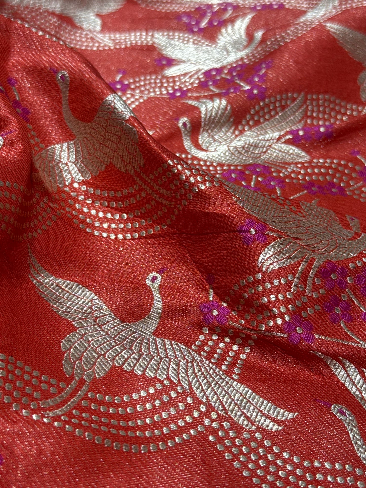 Handwoven Crimson Bird Silk Fabric Thaan