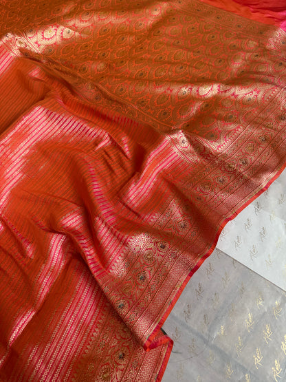Handwoven Chevron Brocade Meenakari Banarasi Saree