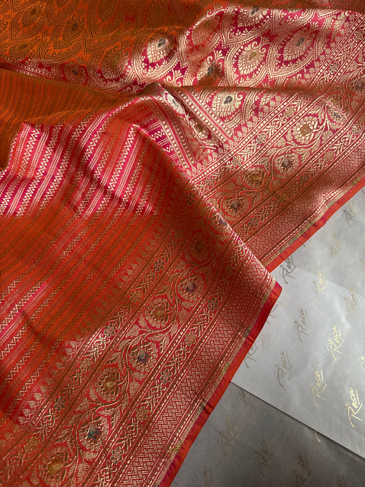 Handwoven Chevron Brocade Meenakari Banarasi Saree