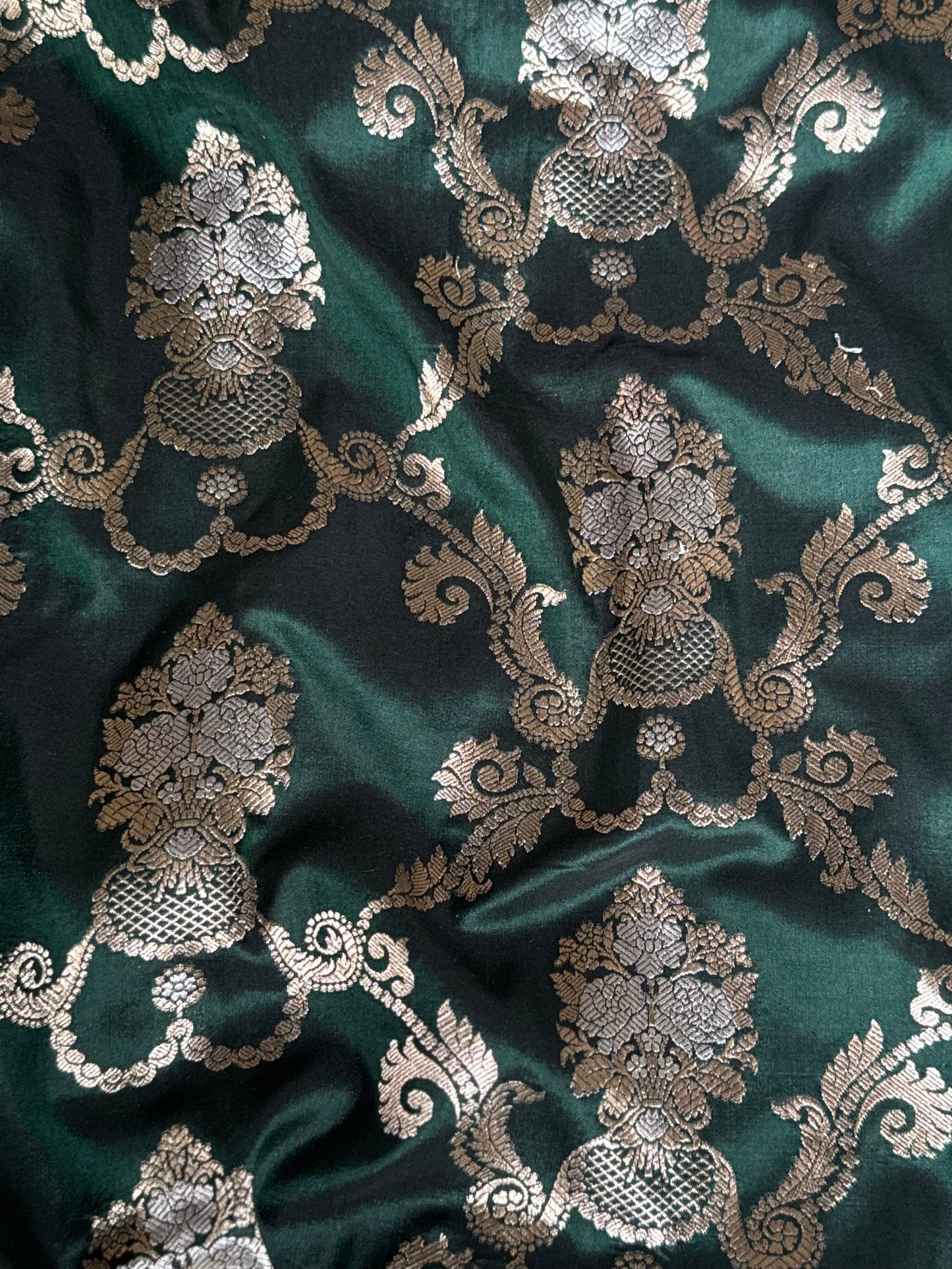 Handwoven Bottle Green Katan Silk Jaal Saree