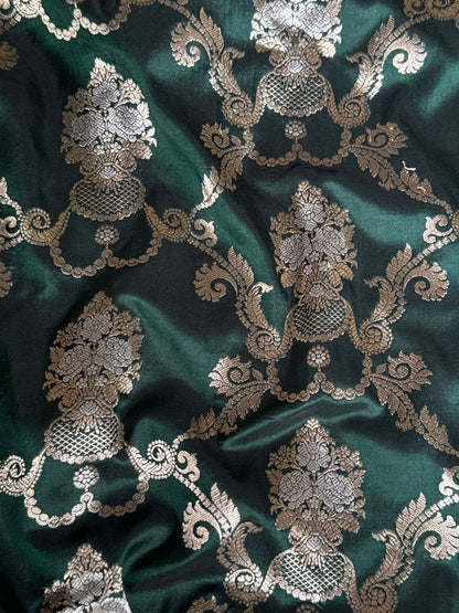 Handwoven Bottle Green Katan Silk Jaal Saree