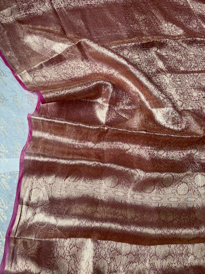 Handwoven Pink Tissue Brocade Banarasi Saree