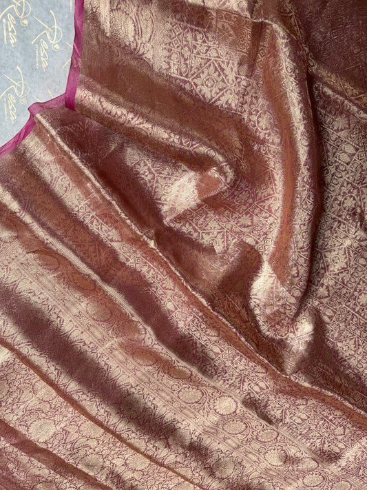 Handwoven Pink Tissue Brocade Banarasi Saree