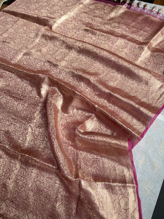 Handwoven Pink Tissue Brocade Banarasi Saree