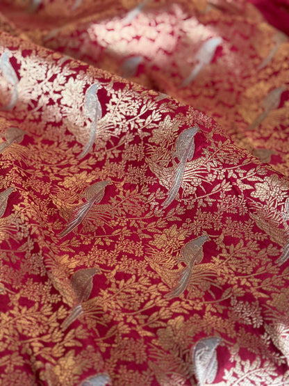 Handwoven Maroon Bird Shikargah Fabric Thaan