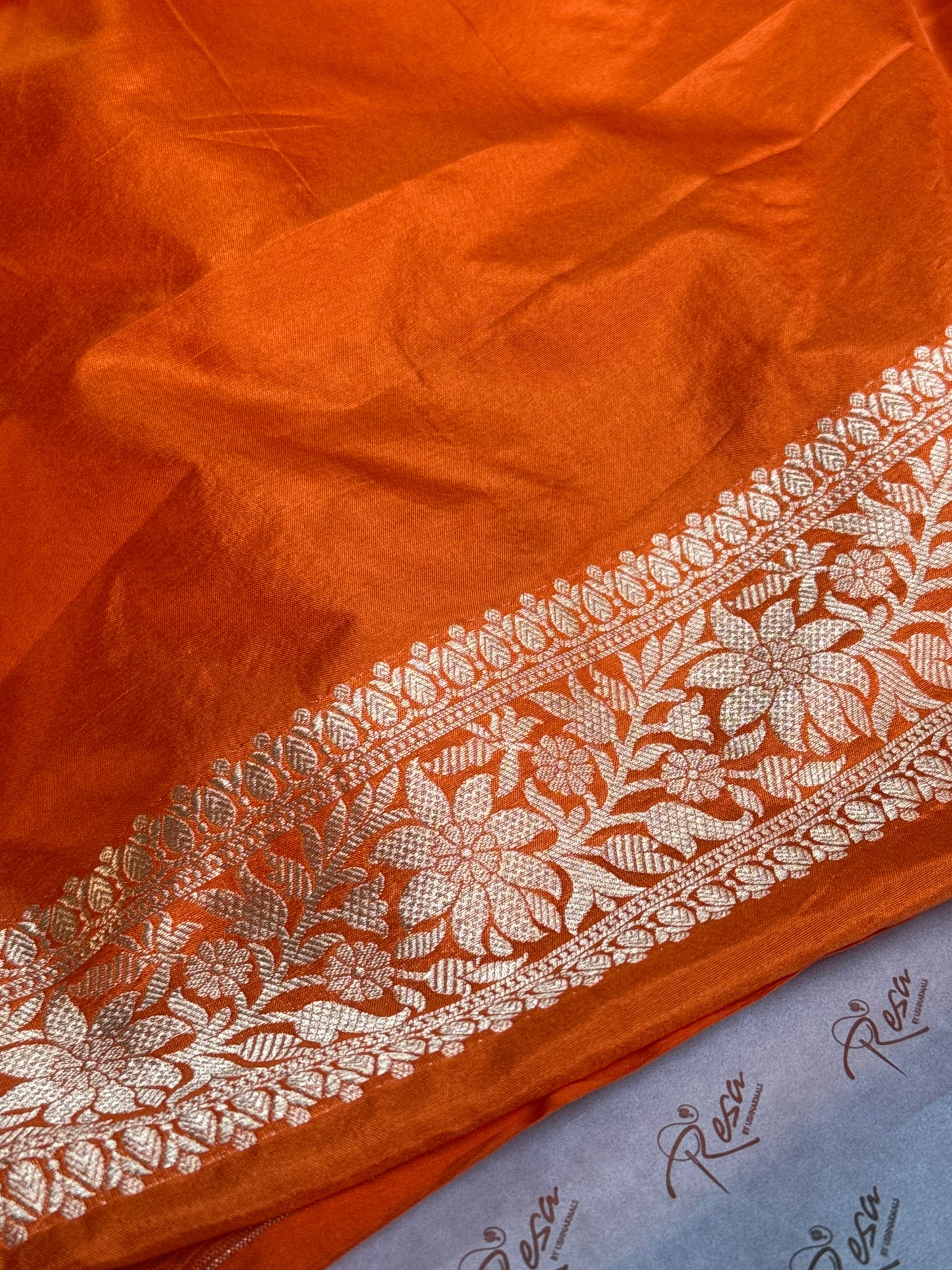 Handwoven Orange Katan Silk Bird Banarasi Saree