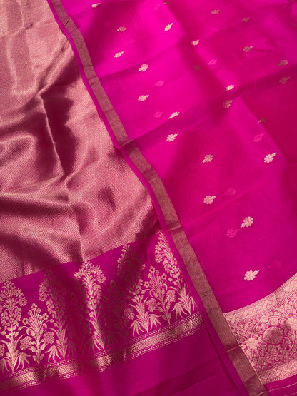 Pink Handwoven Chevron Brocade Kurta With Kora Silk Dupatta Suit Set