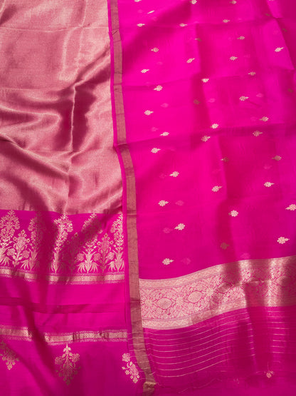 Pink Handwoven Chevron Brocade Kurta With Kora Silk Dupatta Suit Set