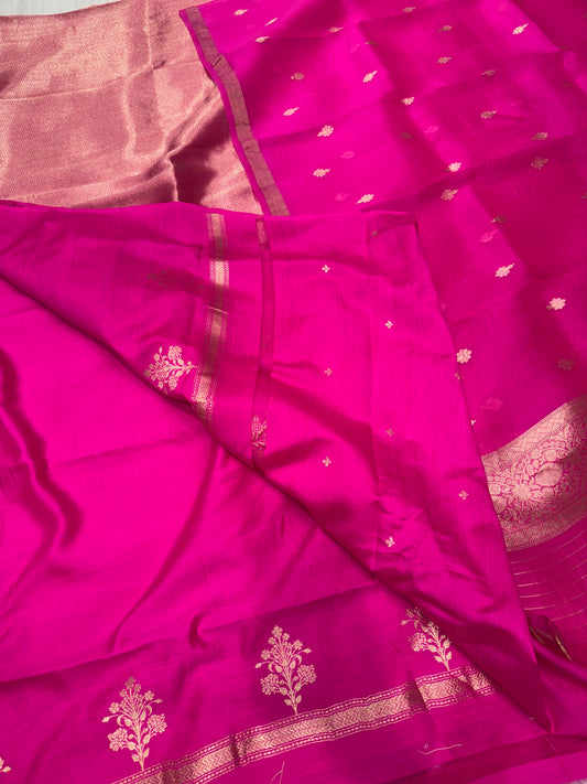 Pink Handwoven Chevron Brocade Kurta With Kora Silk Dupatta Suit Set