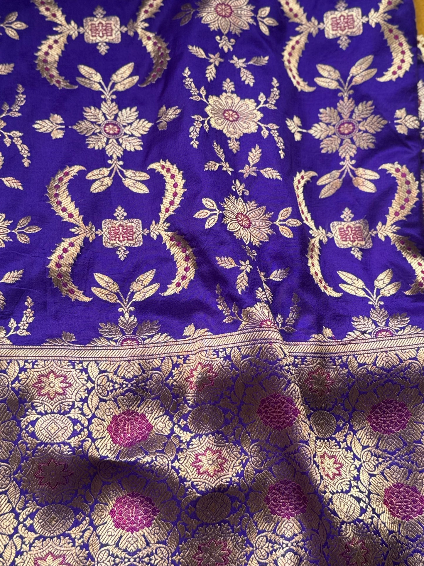 Handwoven Indigo Silk Daman Kadhwa Fabric Thaan
