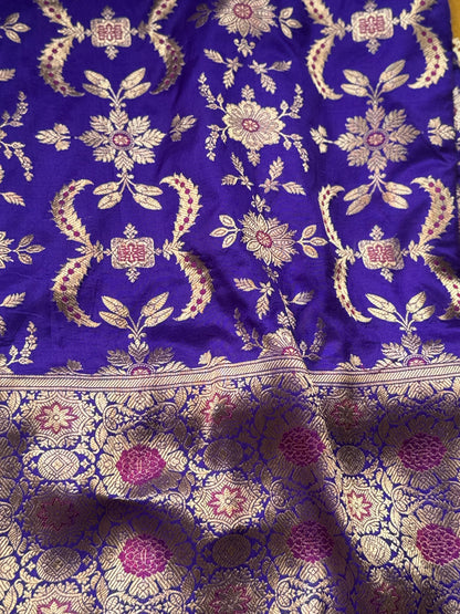 Handwoven Indigo Silk Daman Kadhwa Fabric Thaan