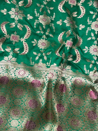 Handwoven Bottle Green Brocade Daman Thaan