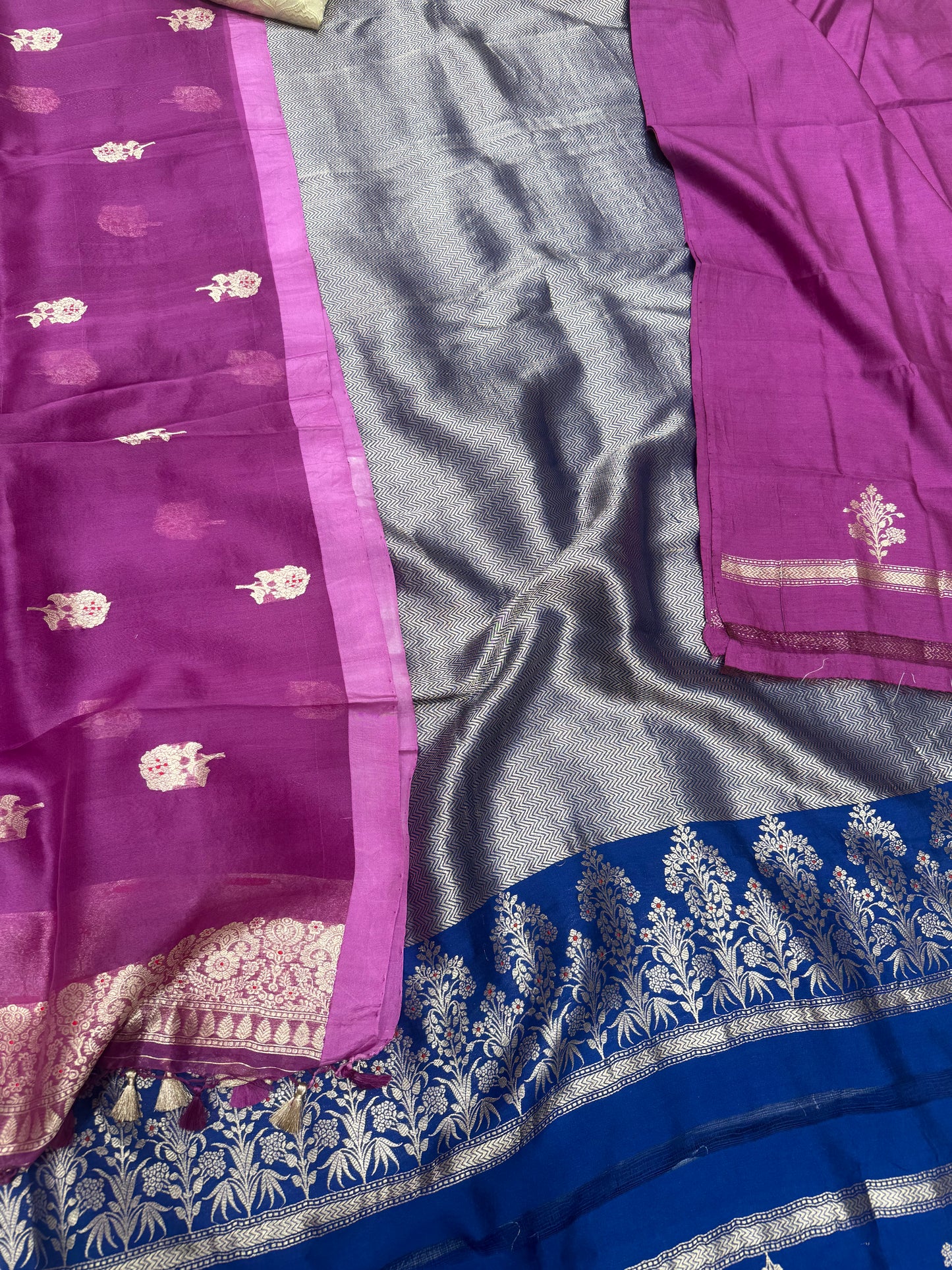 Shaded Handwoven Chevron Brocade Kurta With Kora Silk Dupatta Suit Set