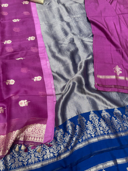Shaded Handwoven Chevron Brocade Kurta With Kora Silk Dupatta Suit Set