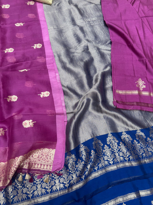 Shaded Handwoven Chevron Brocade Kurta With Kora Silk Dupatta Suit Set