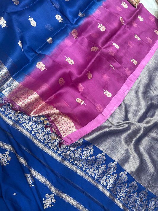 Shaded Handwoven Chevron Brocade Kurta With Kora Silk Dupatta Suit Set