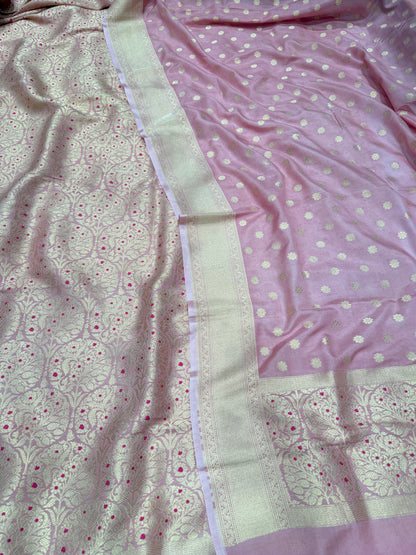 Handwoven Pink Summer Crepe Brocade Meenakari Suit Set