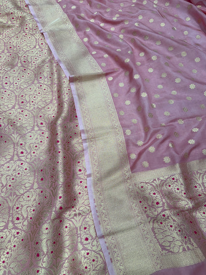 Handwoven Pink Summer Crepe Brocade Meenakari Suit Set