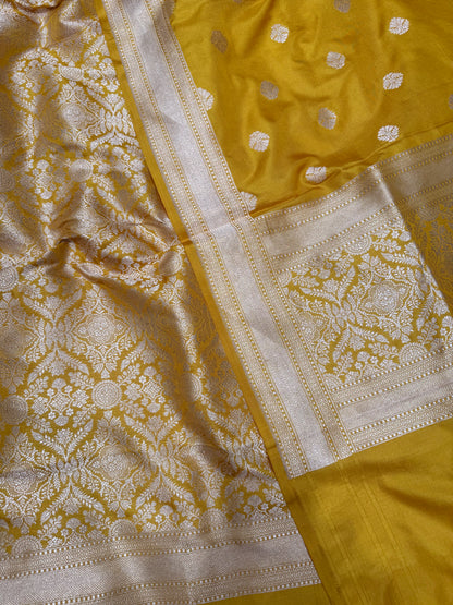 Handwoven Mustard Crepe Brocade Banarasi Unstitched Suit Set