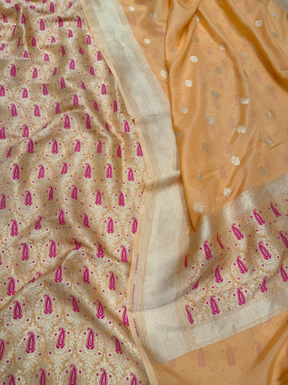 Handwoven Peach Brocade Crepe Banarasi Suit Set