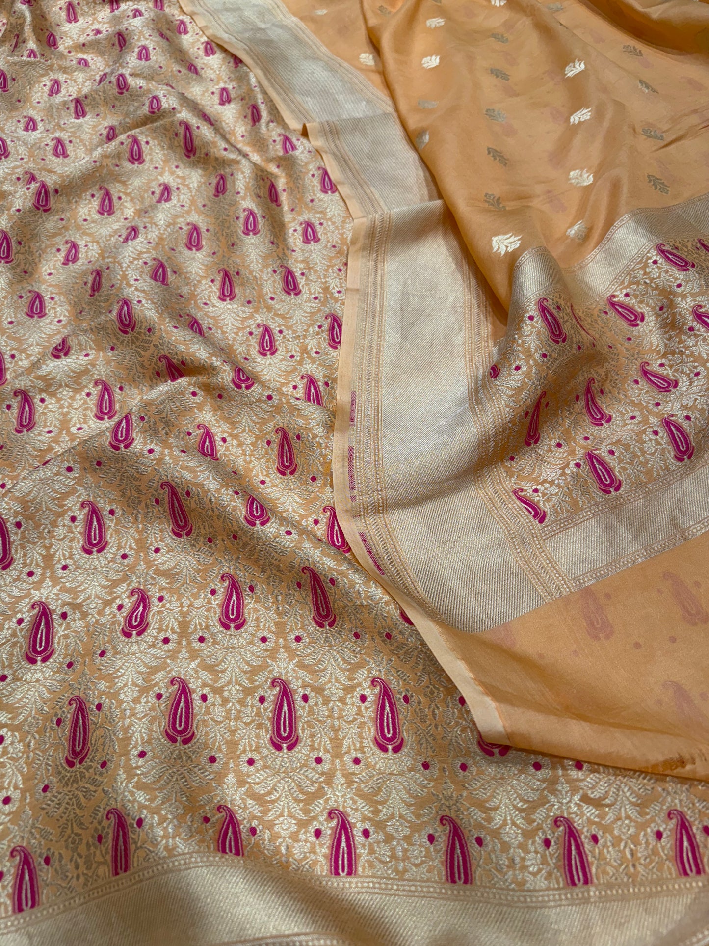 Handwoven Peach Brocade Crepe Banarasi Suit Set