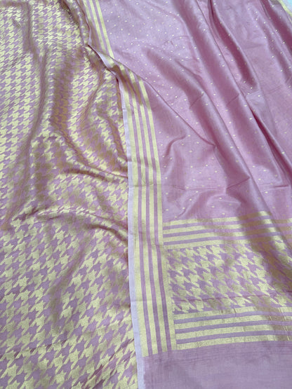 Handwoven Onion Pink Crepe Banarasi Suit Set