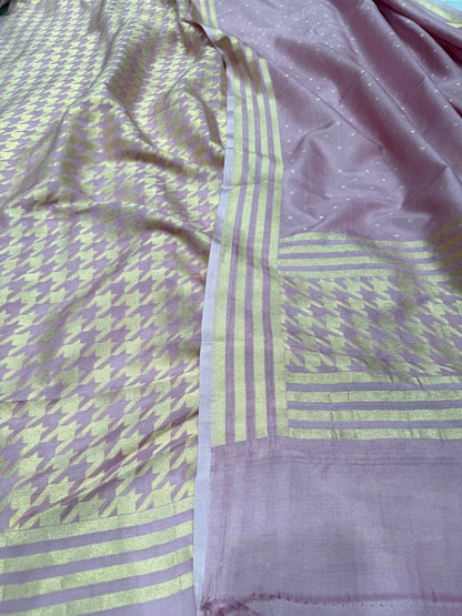 Handwoven Onion Pink Crepe Banarasi Suit Set