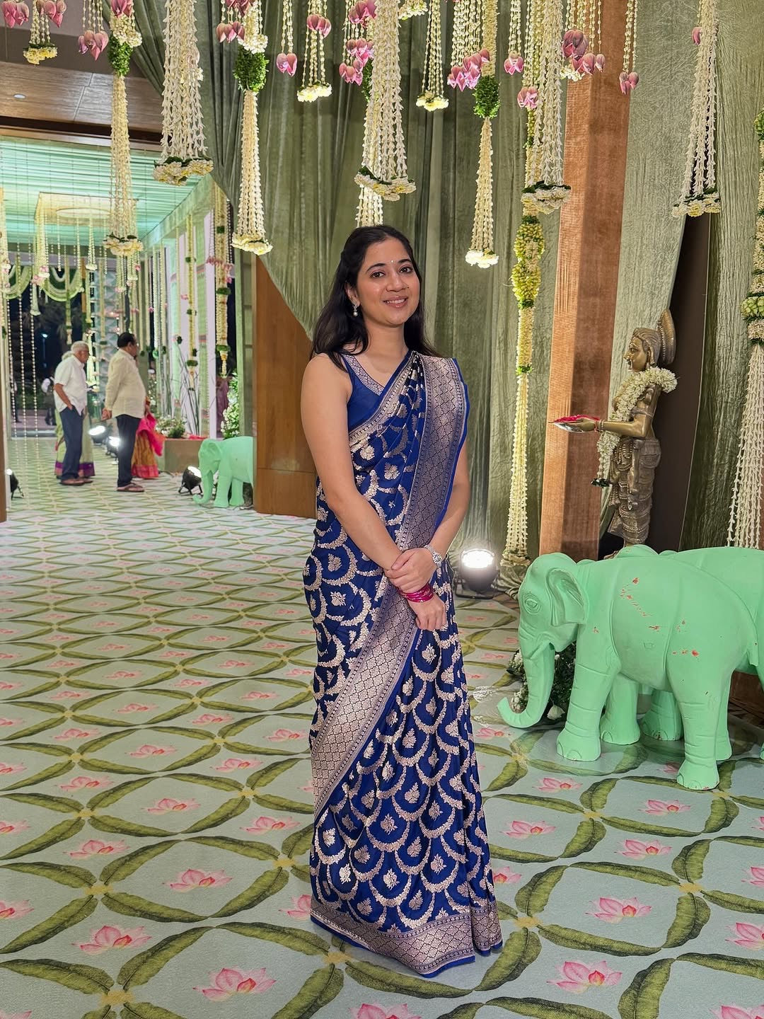 Handwoven Blue Katan Silk Jaal Banarasi Saree