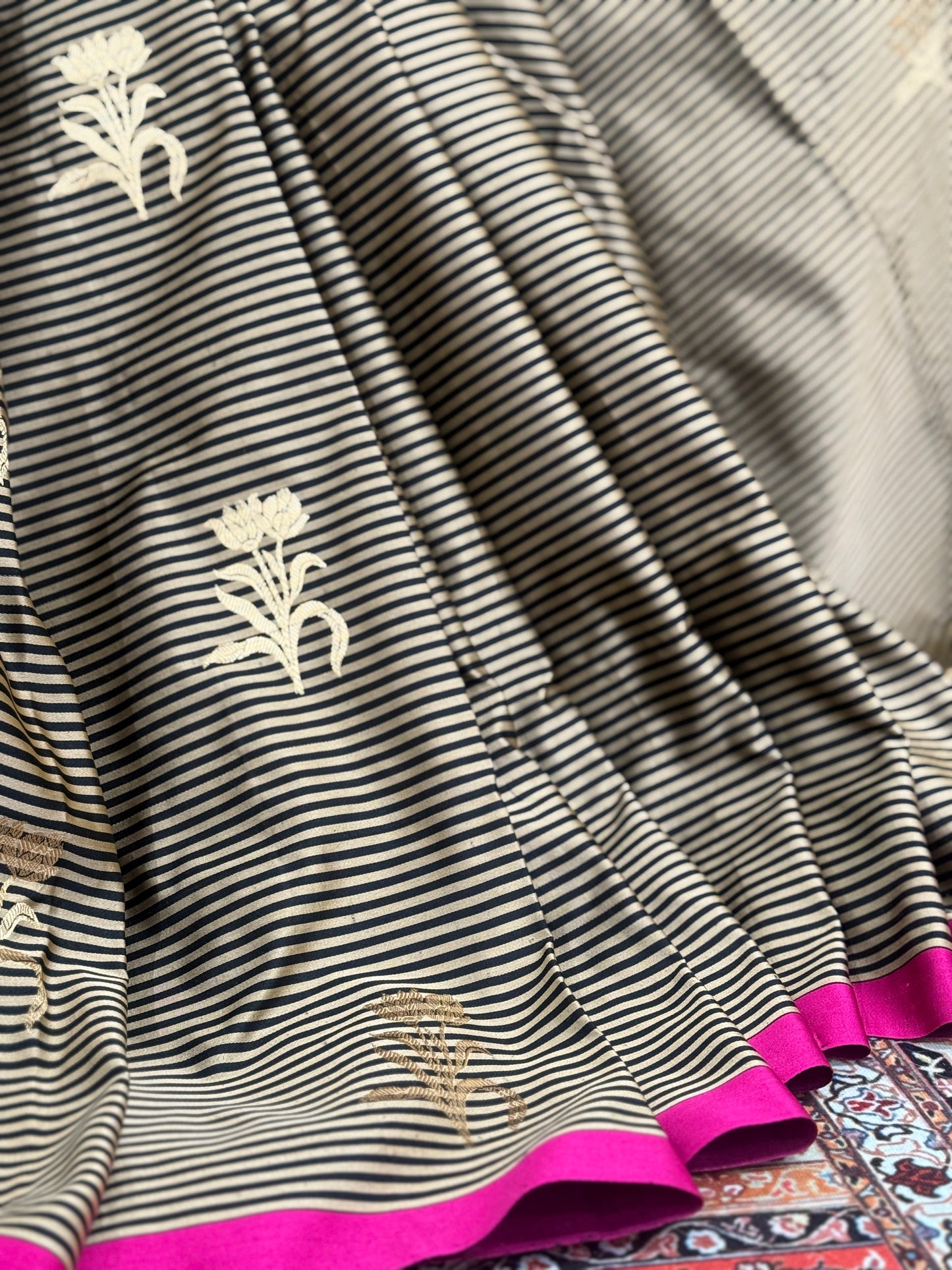 Handwoven Satin Silk Striped Kadhwa Banarasi Saree