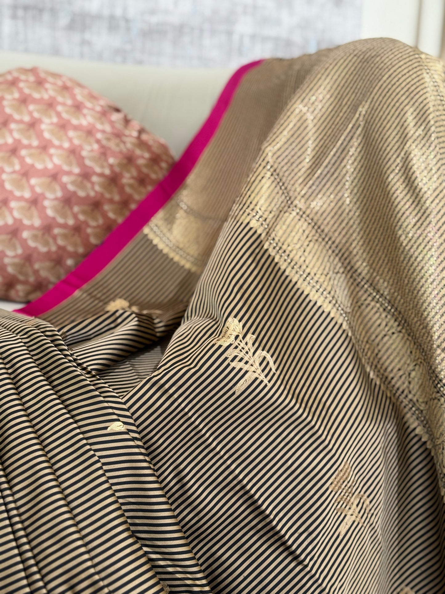 Handwoven Satin Silk Striped Kadhwa Banarasi Saree