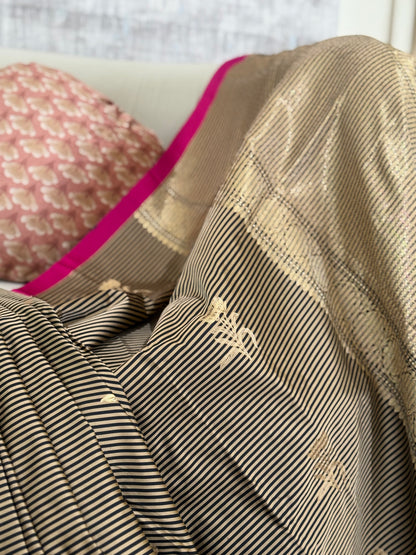 Handwoven Satin Silk Striped Kadhwa Banarasi Saree