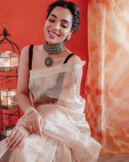 Handwoven Plain Gold Tissue Banarasi Saree