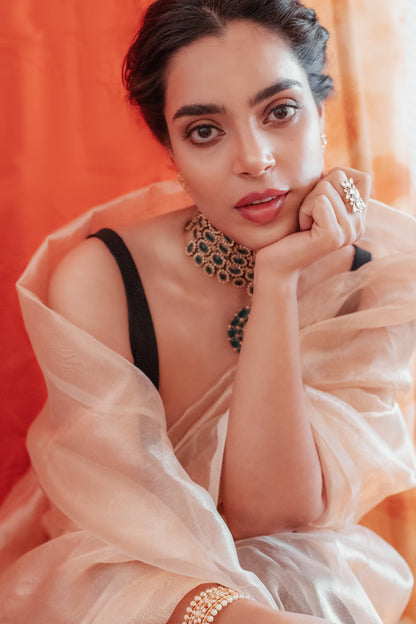 Handwoven Plain Gold Tissue Banarasi Saree