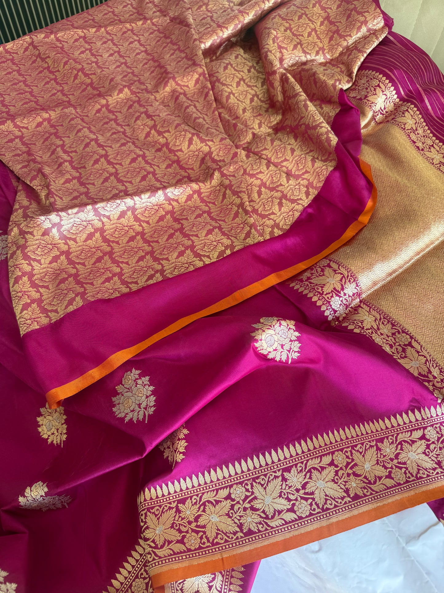 Handwoven Katan Silk Pink Kadhwa Buta saree