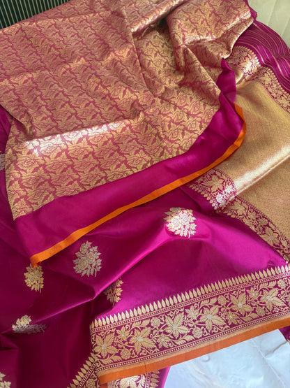 Handwoven Katan Silk Pink Kadhwa Buta saree